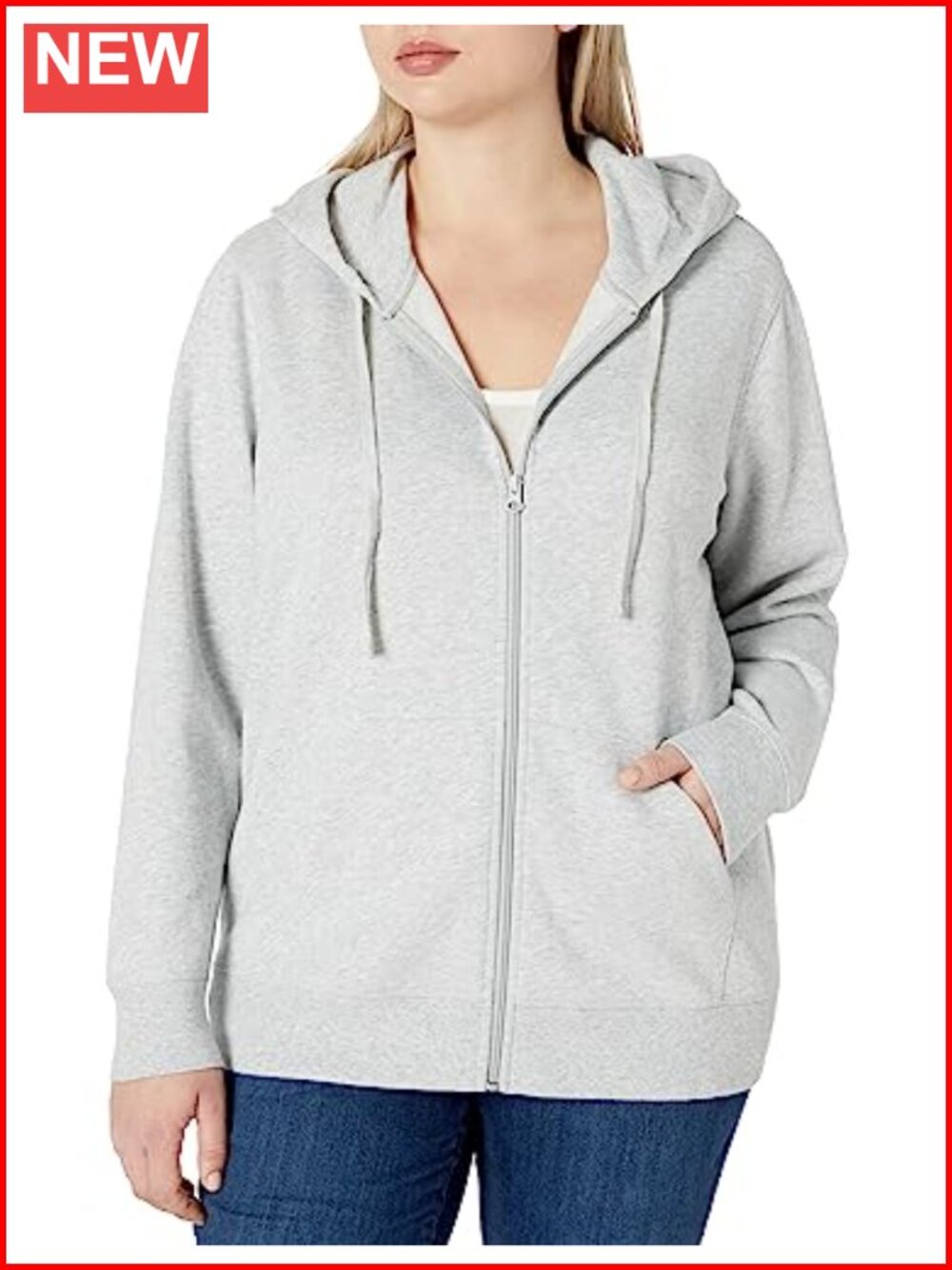Midweight Fleece Full-Zip Hoodie with Drawstring Classic Fit